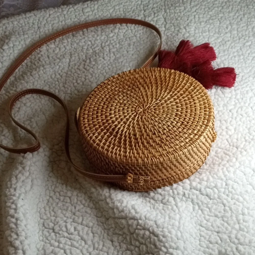 Round woven wicker purse with leather crossbody.  Check out pics!  NWT